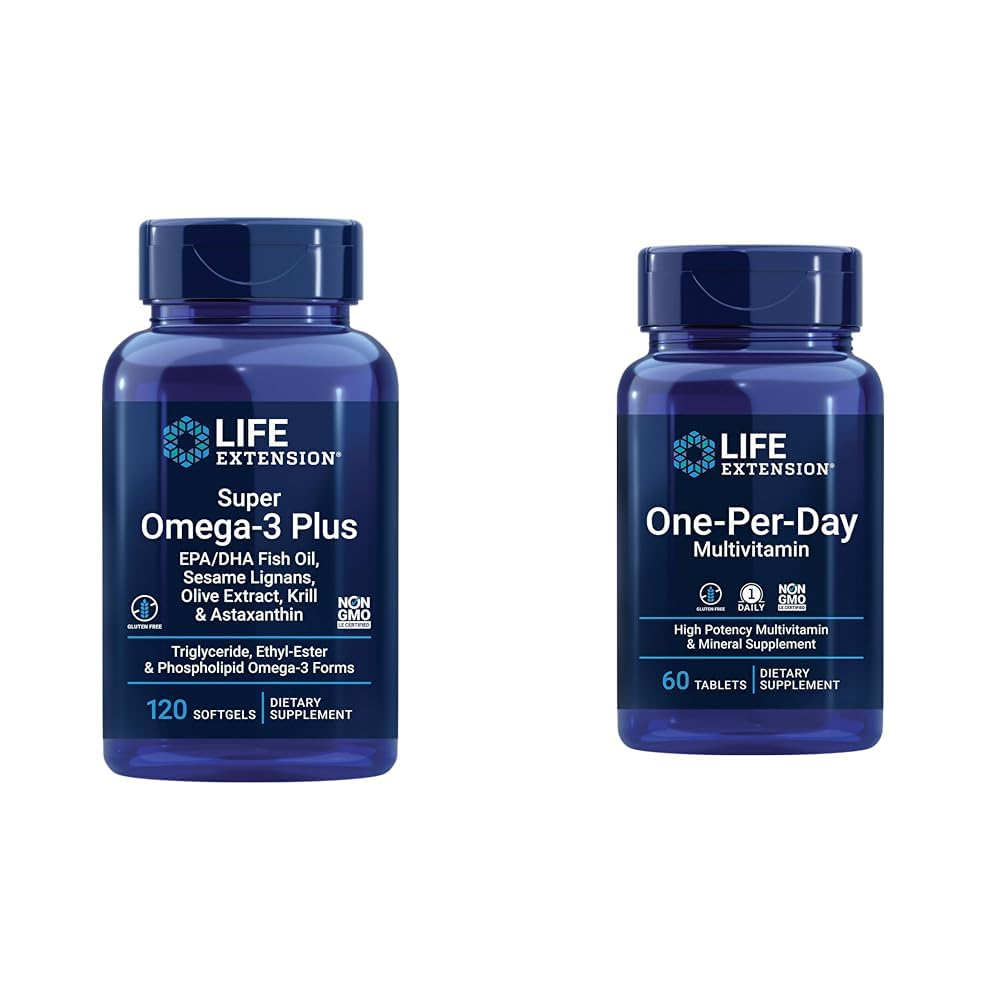 Life Extension Super Omega-3 Plus EPA / DHA Fish Oil, Sesame Lignans, Olive Extract & One- Per- Day Multivitamine - Pakowane z ponad 25 Witamin, Minerals & Plant
