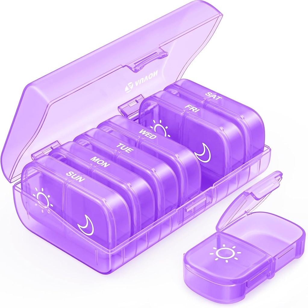 AUVON XL Cotygodniowy Pill Organizator 2 razy dziennie, AM PM Pill Case z One- Side Duże otwarcie dla łatwego w użyciu, Pill Box 7 Day Travel Medication Organizator dla leków, Witaminy, Oleje rybne, Suplementy