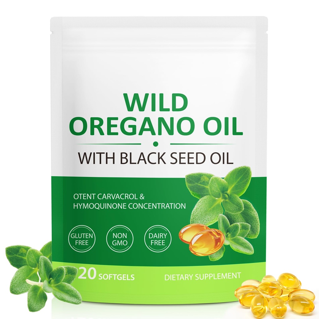 Oil of Oregano Softgels 6000mg, 120 Count | 2 in 1 Formulated with Black Seed Oil 200mg, Oregano Oil Capsules, High Carvacrol & Thymoquinone for Immune Support | Non-GMO, Gluten-Free