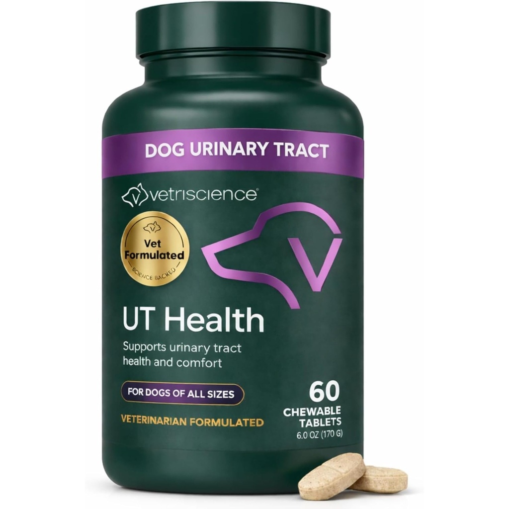 VetriScience Quick Action UT Health Chewable Tablets, UT Siła suplement STAT dla psów, Żurawiny, Uva Ursi, i Chanca Piedra do soothe Urynary Tract Discomfort, Smoke, 90 Count