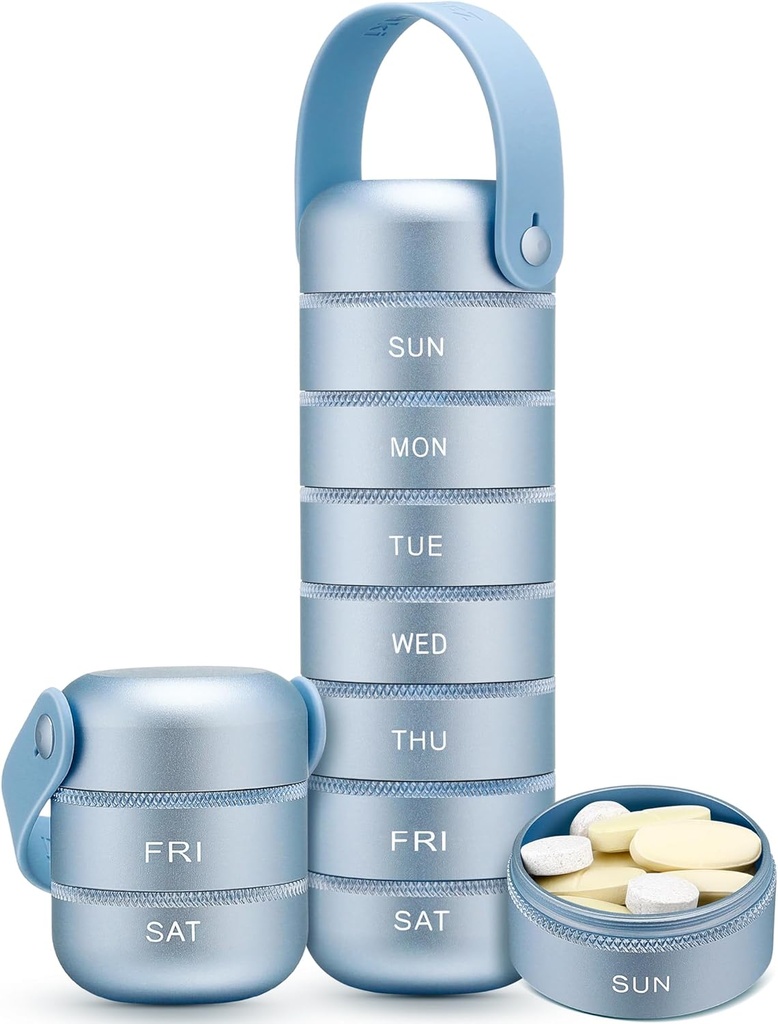Zannaki Metal Cotygodniowy Pill Organizator, Duży Pigułka podróży 7 dzień, Wodoodporny Codzienne Pill Case z Silicone Handle, Aluminiowy Alloy przenośny Pill Holder pojemnik na witaminy, Medycyna, Suplement, Pigułki