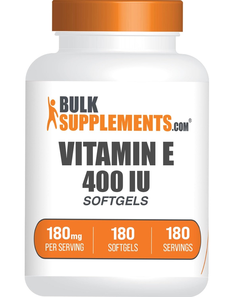 BulkSupplements.com Witamina E 400 IU Softgels - Suplement Witaminy E, jako D- Alpha- Tocoferol, Przeciwutleniacze - Gluten Free, 1 Softgel per Serving, 180 Count (Pack of 1)