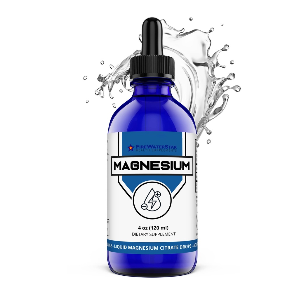 FWS Magnezu Citrate płynne krople dla dorosłych i dzieci, Czysty Cytrat magnezowy, Organiczny, Non- GMO, Wegan, Wspiera Sen spokojnej energii Nerwy mięśni, Łatwa regulacja dawkowania, 4 Miesiąc dostaw, 4 oz