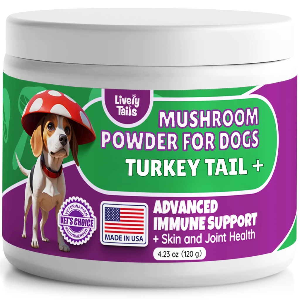 All-Natural Mushroom Powder for Dogs for Immunity, Cognition, Longevity, Bumps, and Lumps Support, Turkey Tail Mushroom for Dogs with Lion’s Mane, Reishi & Cordyceps, 4.25 oz Jar