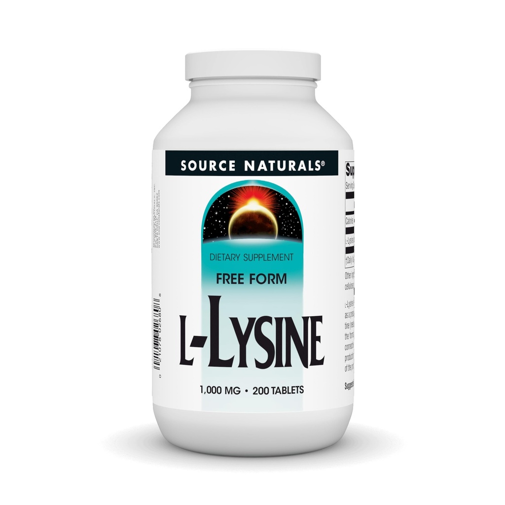 Źródło Naturals L- Lysine Free Form, 1000 mg - Acid Acid Supplement Supports Energy Formation & Collagen - 200 Tablets