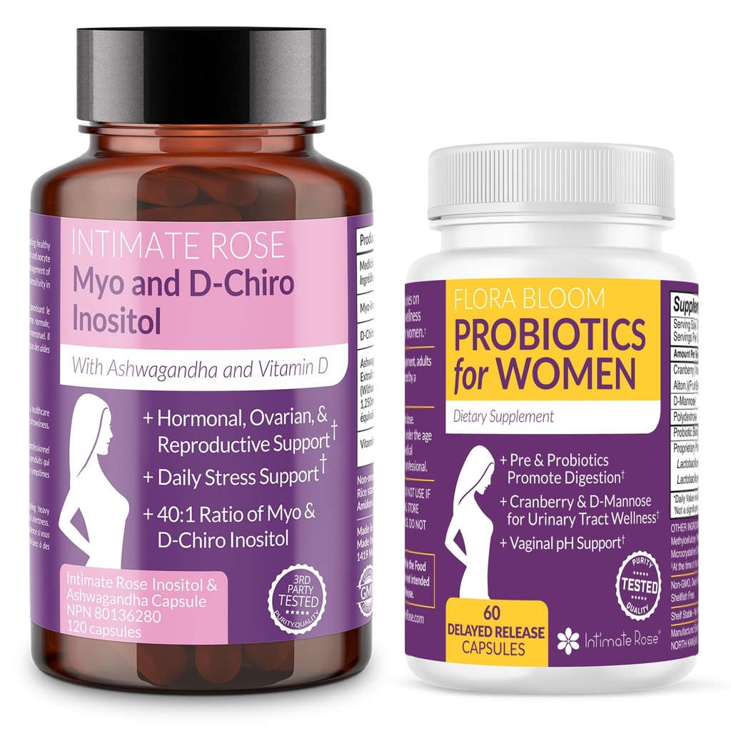 Zaoszczędź 10% na Żeńskim Palecie Wellness - Myo- Inositol & D- Chiro Inositol + Kompletne Probiotyki Waginalne dla Równowagi Hormonalnej, Gut i Zdrowia Waginalnego