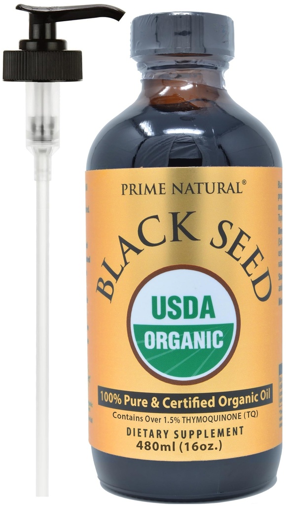 PRIME NATURAL Organic Black Seed Oil 16oz - Cold Pressed Unreformed High Thymoquinone 1.7% USDA Certified - Turkish Origin Potent Nigella Sativa Liquid - Vegan Omega 3 6 9, Antioksydant