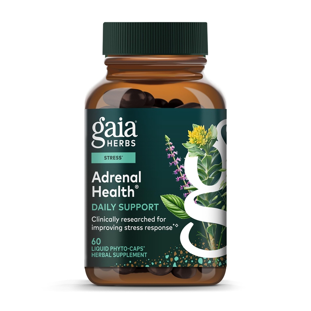Gaia Herbs Zdrowie nadnerczy Codzienne Wsparcie - Herbal Supplement z Ashwagandha, Święty Basil & Schisandra - Pomoc Utrzymanie zdrowej energii i Stress Levels * - 60 Vegan płynnych Kapsułki (60- Day Supply)