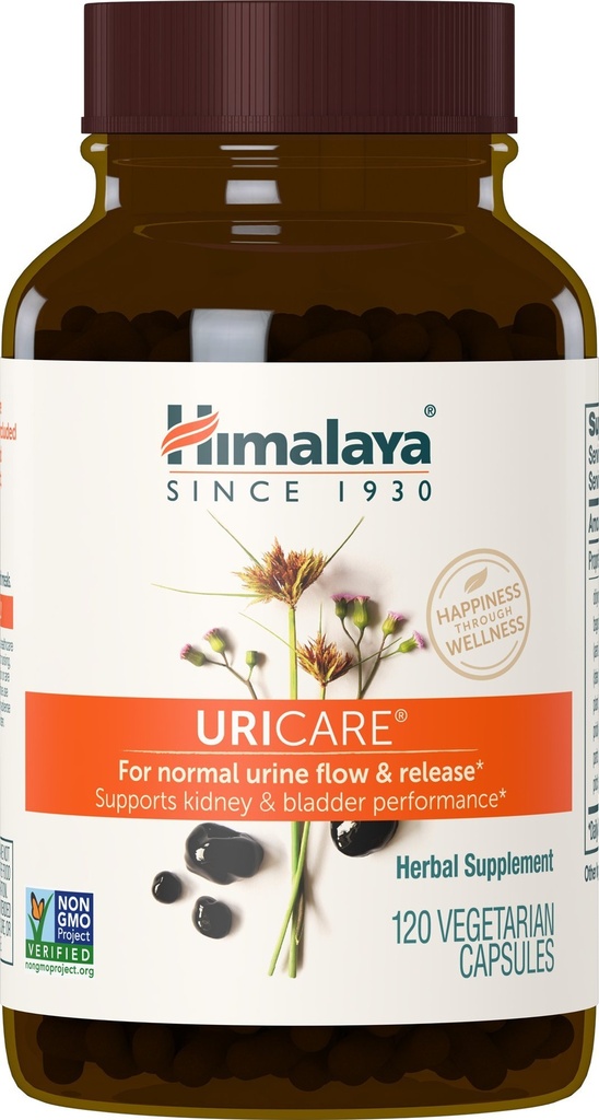Himalaya UriCare - Herbal Nerki & Bladder Support with Shilajeet, Didymocarpus & Pasanabheda - Promotes Urnary Tract Health & Comfortable Mocz Flow - Non-GMO, Gluten- Free, Vegetarian - 120 Kapsułki