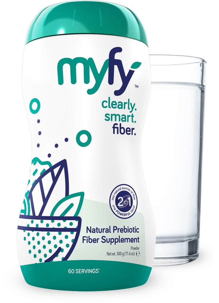 MyFy Natural Prebiotic Fiber Supplement Powder - Clear, Soluble, Daily Digestive Support for Gut Health & Regularity - Non-GMO, Taste-Free, Sugar-Free, Gluten-Free - 10.6oz (60 Servings)