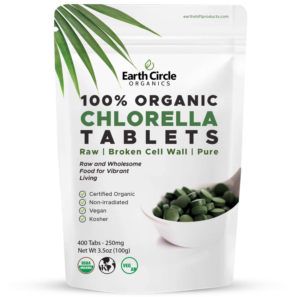 Organiczne tabletki Chlorella 400 Hrabia 124; Wysoka moc Superfood 124; Chlorofil Pigułki od 100% Czysty zielony Algae 124; Złamana ściana komórkowa dla maksymalnej absorpcji 124; Wegan, Kosher, Non-GMO 124; 4 Table na dzień (1-Pack)