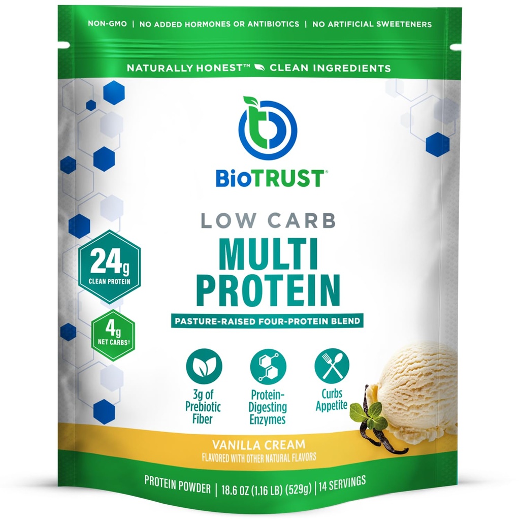 BioTrust Low Carb Protein Powder - Naturalne i pyszne serwatka & Kazeina Mieszanka z Grass- fed Hormon Darmowe krowy - Non GMO, Soy Free, Gluten Free, Hormon Free (Vanilla)
