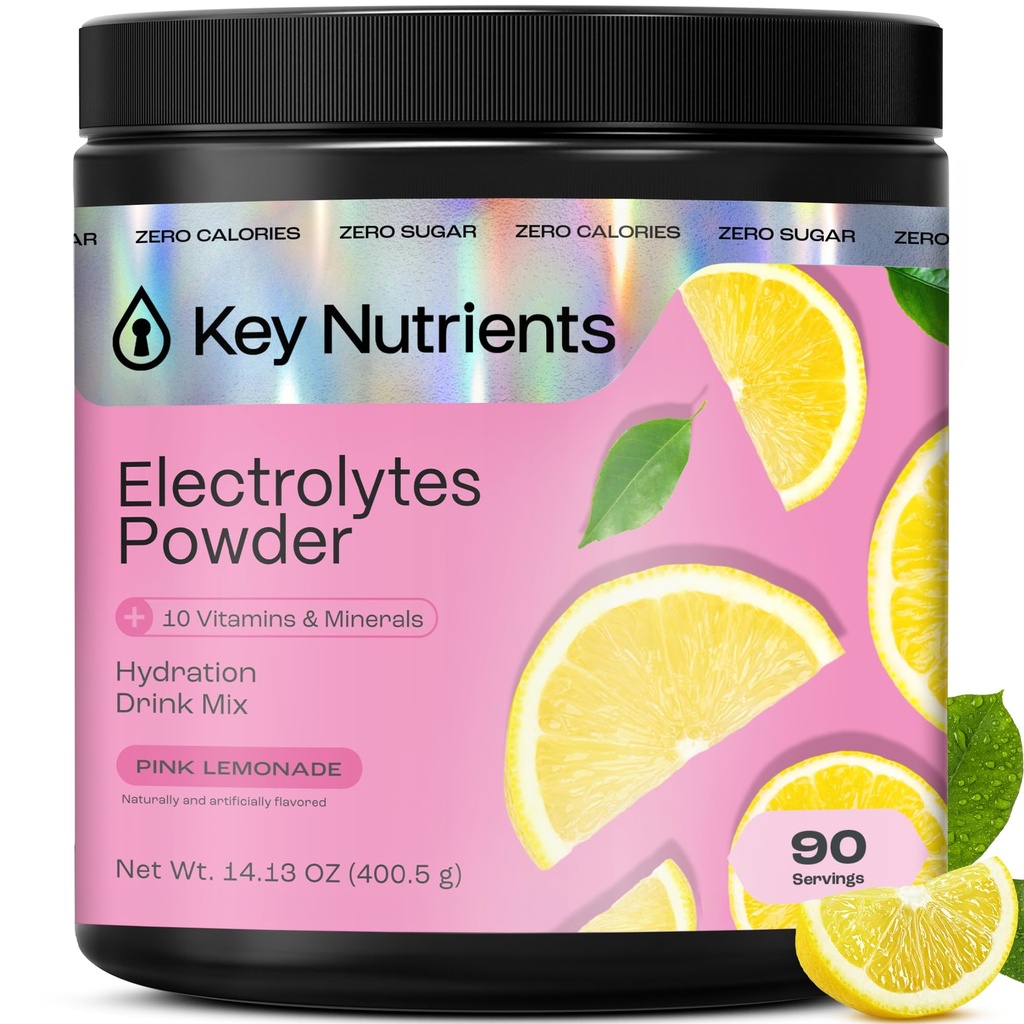 Numery KLUCZOWE Multiwitamina Electrolytes Powder No Sugar - Świeży różowy Lemoniada Electrolyte Powder - Endurance & Suplement energii - Proszek nawadniający - No Calories - 90 Służenie - Made in USA