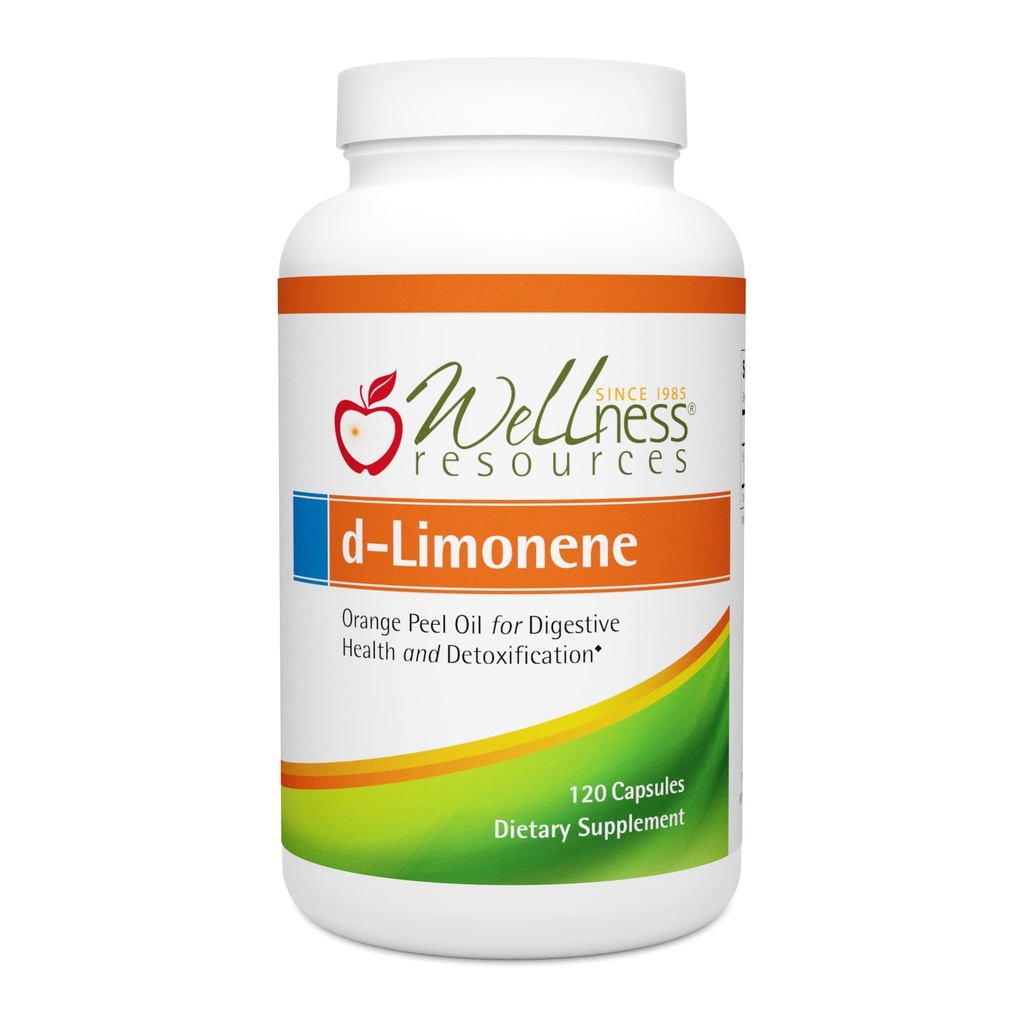 Wellness Resources High Potency d- Limonene kapsułki 1000mg, 120 Kapsułki - Orange Peel Extract for Digestive Health, Heartburn, Acid Refluke, Detoksyfikacja