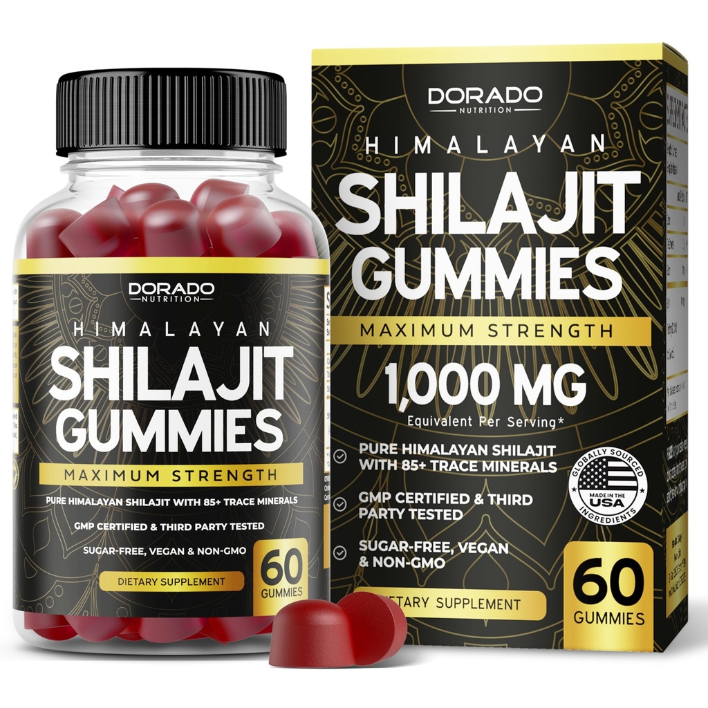 Shilajit Gummies For Men & Women 1000mg (High Potency Gold Grade z 85 + Tracle Minerals z kwasem Fulvic) - Energy & Immunity Support - Third Party Tested, Non GMO, Vegan & Made in USA - (60 Gummies)