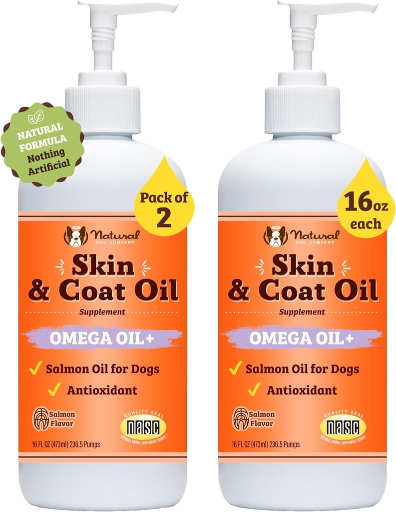 Natural Dog Company 2 Pack - 16 oz. Skin and Coat Oil, Supports Skin Health, Fish Oil Supplements for Dogs, Fatty Acids, Antioksydant, for Multi Dog Families, Large Breed Dogs, 32 oz. Wartość