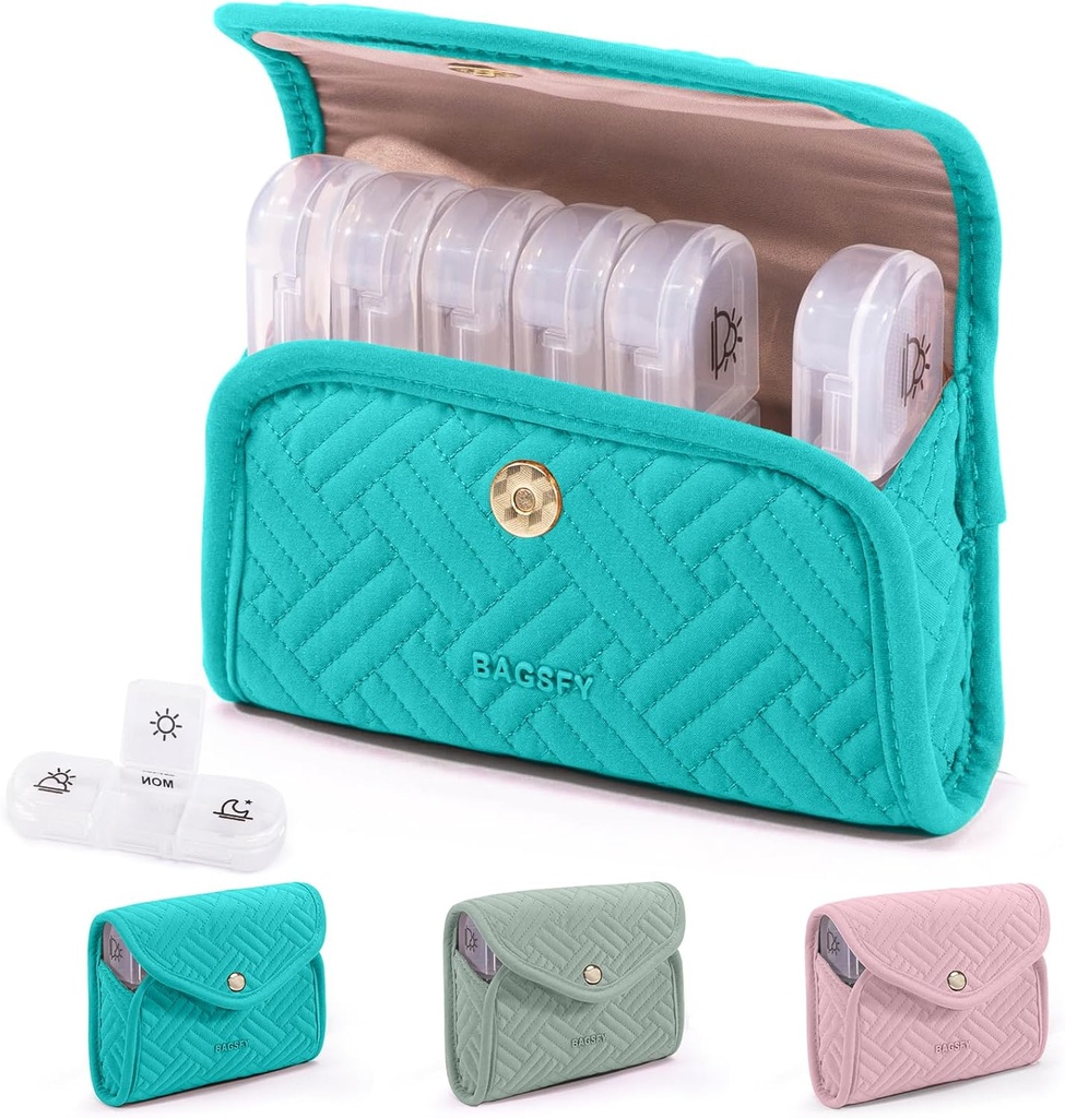 BAGSFY Cotygodniowy Pill Organizator 3 razy dziennie w Cute Fabric Pill Case, Medicine Pill Organizer, Pill Box, Przenośny Travel Pill Case, Pill Container for Medication, Witaminy, Oleje rybne, Suplementy