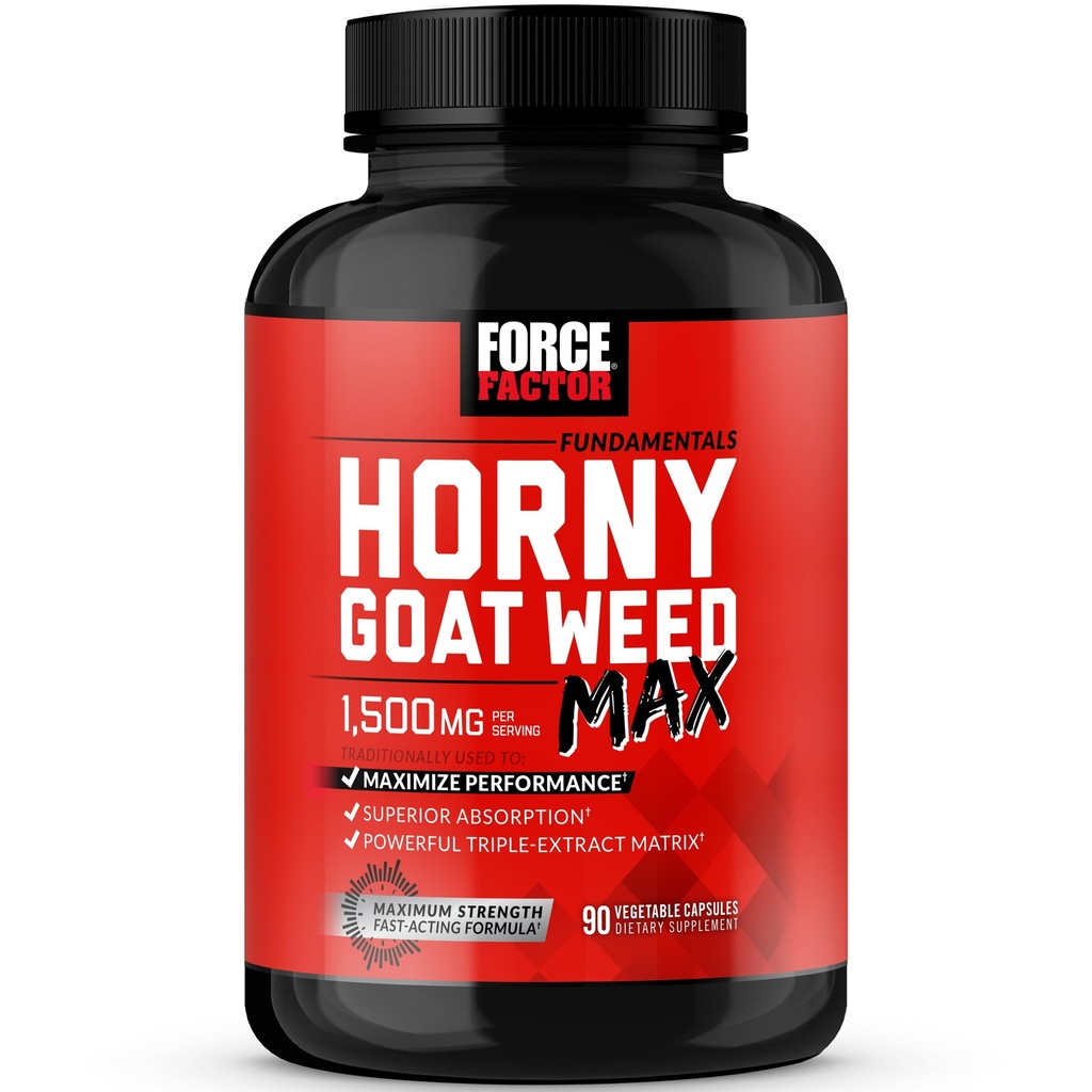 Force Factor Horny Goat Weed Max, Horny Goat Weed for Men and Women to Maximize Performance and Drive, Triple-Extract HGW Horny Goat Weed Herbal Supplement, 1500mg, 90 Capsules