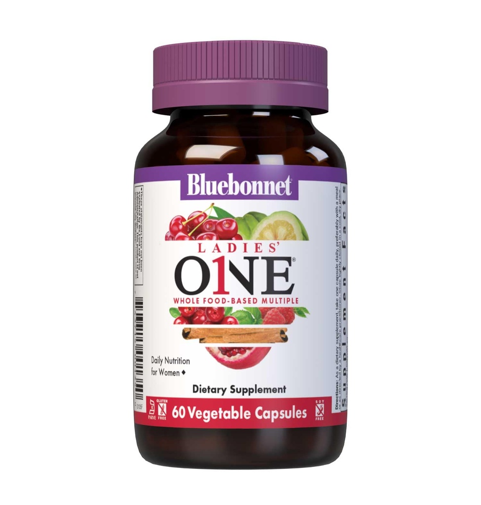 BlueBonnet Nutrition Ladies One Vegetable Capsule, Whole Food Multiple, K2, Organic Vegetable, Energy, Vitality, Non-GMO, Gluten Free, Soy Free, Milk Free, Kosher, 60 Vegetable Capsule, 2 Month Supply