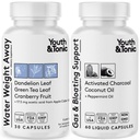 Waga wodna Away & Gas and Bloating - Diuretic & Charcoal Pills for Bloating Relief - Wsparcie dla zatrzymywania wody, Obrzęk Nogi i Bloating - Peppermint & Coconut Oil - 90 Pigułki