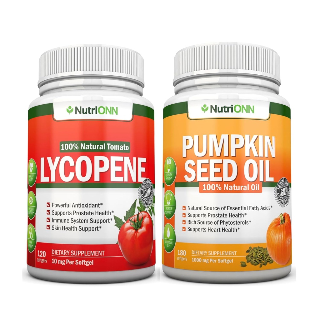 NutriONN Dynia Nasienie Olej Softgels Lycopene Kapsułki Combo - ukierunkowane wsparcie dla prostaty i zdrowia moczu