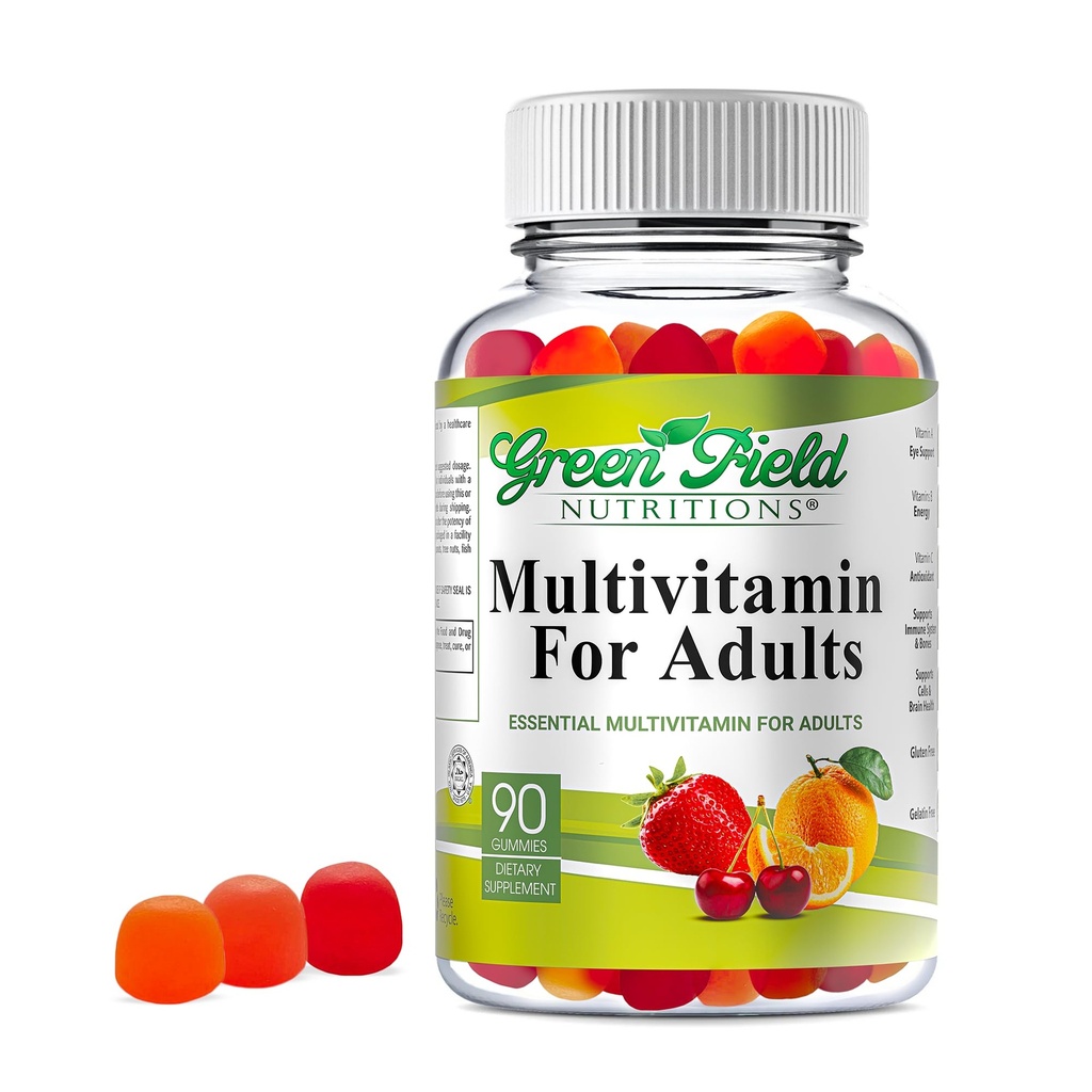 Greenfield Nutritions Halal Multivitamin dla dorosłych 124; 90 Halal Vitamin dla kobiet i mężczyzn 124; All Esential Gelatin Free Gummy witaminy Halal, Mineral, Kwas foliowy, Biotin, Gluten Free, Non-GMO, Wegetarianin
