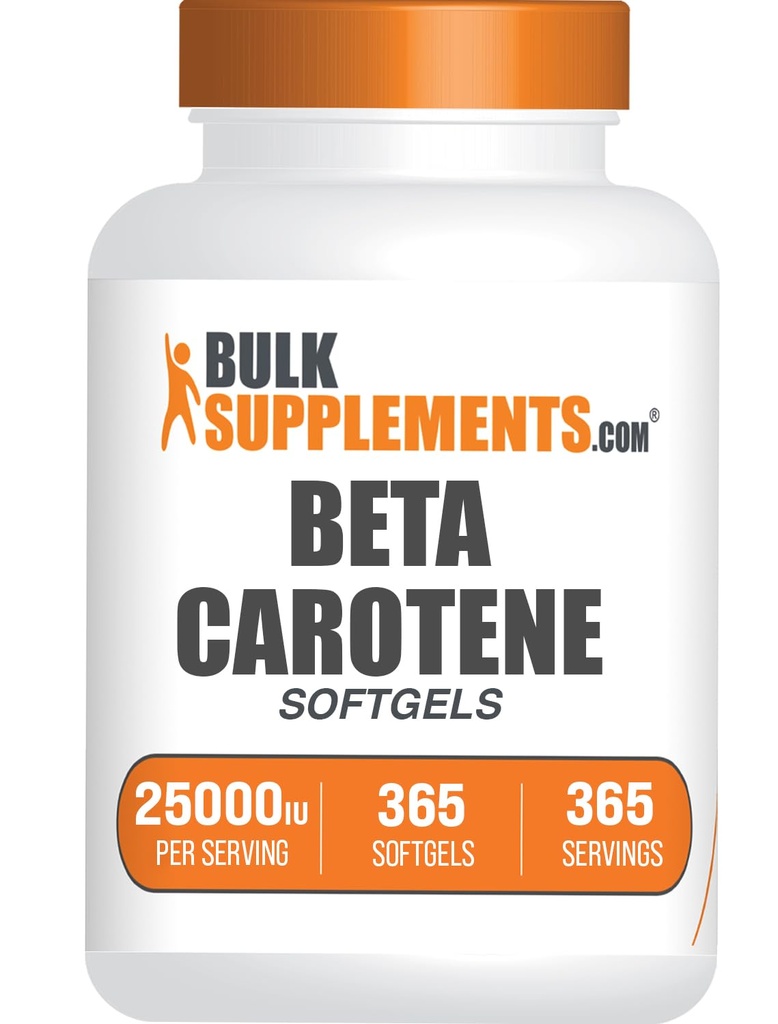 BulkSupplements.com Beta Carotene 25000 IU Softgels - Suplement witaminy A, Suplementy beta Carotene - dla wsparcia oczu, Gluten Free, 1 Softgel per Serving, 365 Count (Pack of 1)