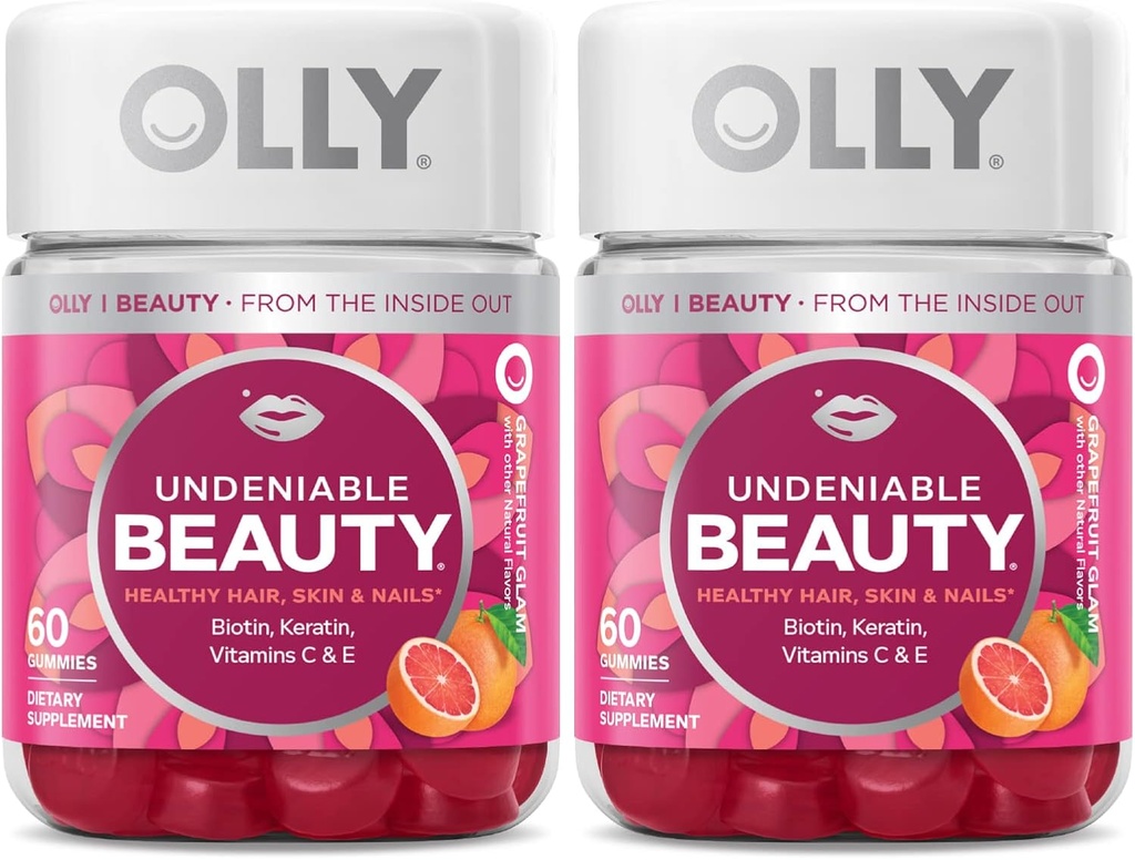 OLLY Niezaprzeczalny Gummy Piękno, do włosów, skóry, paznokci, Biotin, Witamina C, Keratyna, Suplement do żucia, Grejpfrut, 30 Day Supply - 120 Count