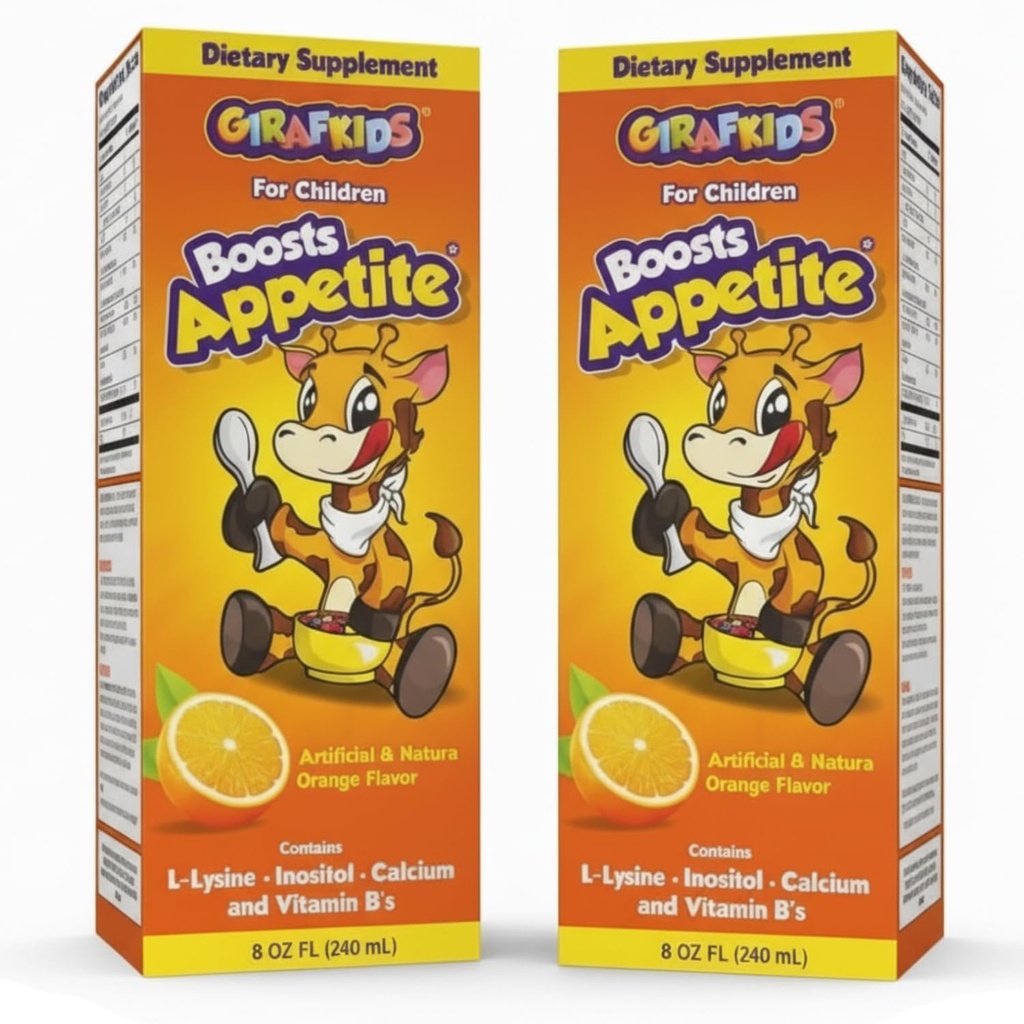 GirafKids Appetite Booster Syrup for Kids, Pack of 2 - Liquid Multivitamins L-Lysine, Inositol, Calcium - Appetite Vitamins for Children