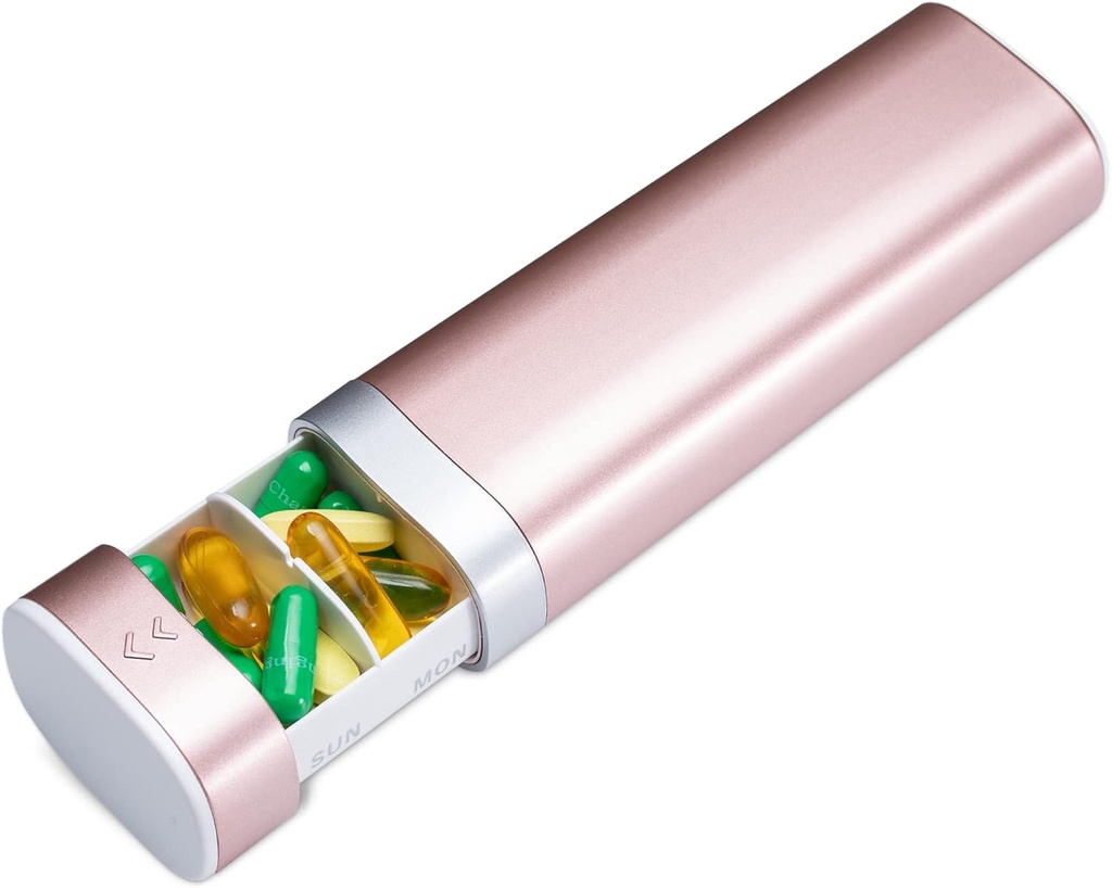 Betife Travel Pill Organizator tygodniowy 7 dzień, Compact Daily Pill Box, Przenośny lek Case, Cute Pill Holder do suplementów witaminy, Drawer- Shaped Pill Organizator (różowy)