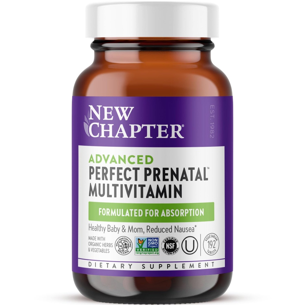 Nowy rozdział Zaawansowane doskonałe witaminy prenatalne, 192ct, Made with Organic, Non-GMO Składniki dla zdrowego dziecka i mamy - Folate (Metylfolate), Żelazo fermentowane, Witamina D3 + Ginger