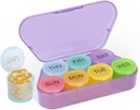 NatureTouch Cotygodniowy Pill Organizator, BPA Free Medicine Organizer Rainbow 7 Day Pill Box, Coverable Portable Pill Conatainer for Pills / Witamina / Olej rybny / Suplementy [Najpóźniejsza wersja], Purpurowy