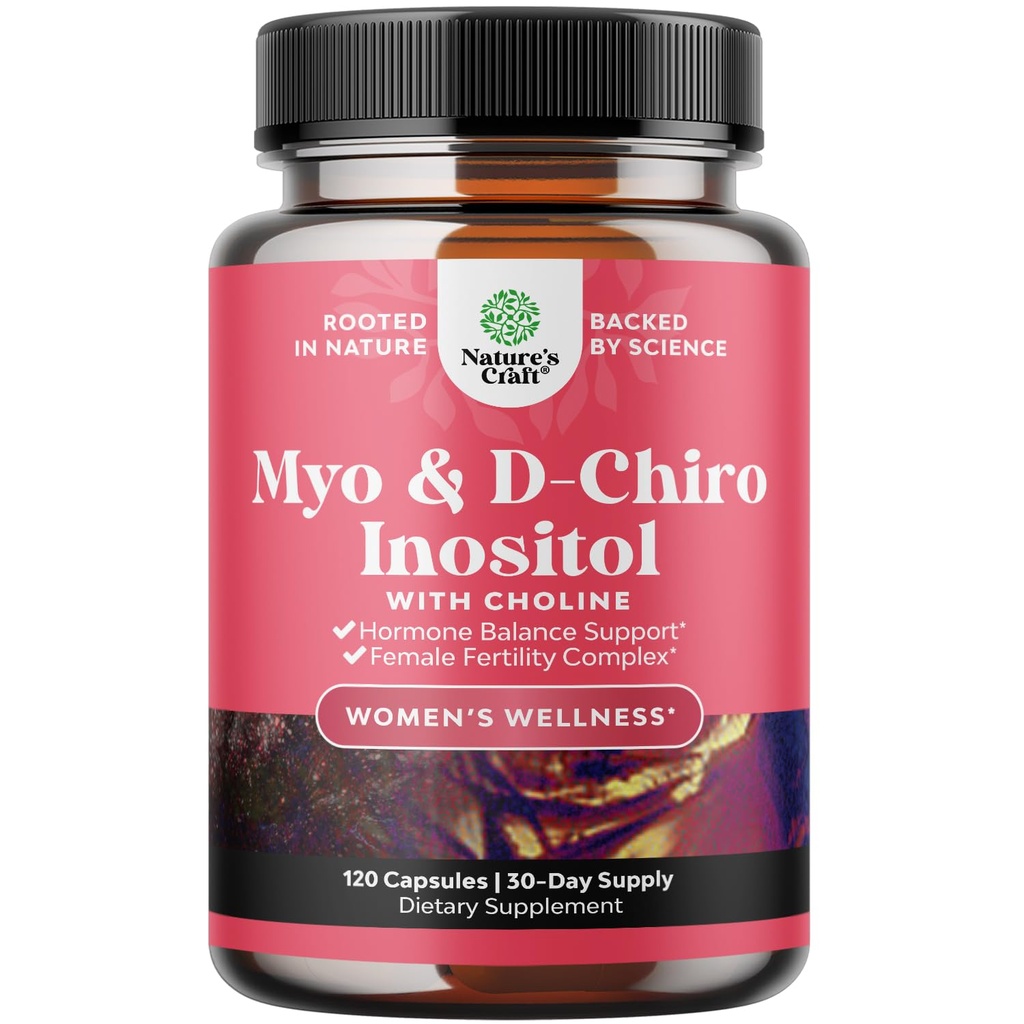 Myo- Inositol & D- Chiro Inositol Kapsułki - Suplement Inozytolu Choliny do wsparcia cyklu i płodności - Womens Hormon Balance Supplement with Myo & D- Chiro Inositol Plus Choline Bitartrate