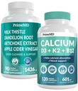 Wapń D3 K2 B12 (1pk) i Liver Support (1pk) Supplement Bundle - Silne witaminy dla kości, serca, czynności wątroby, & Wsparcie immunologiczne - Non-GMO, Wegan, Gluten- Free