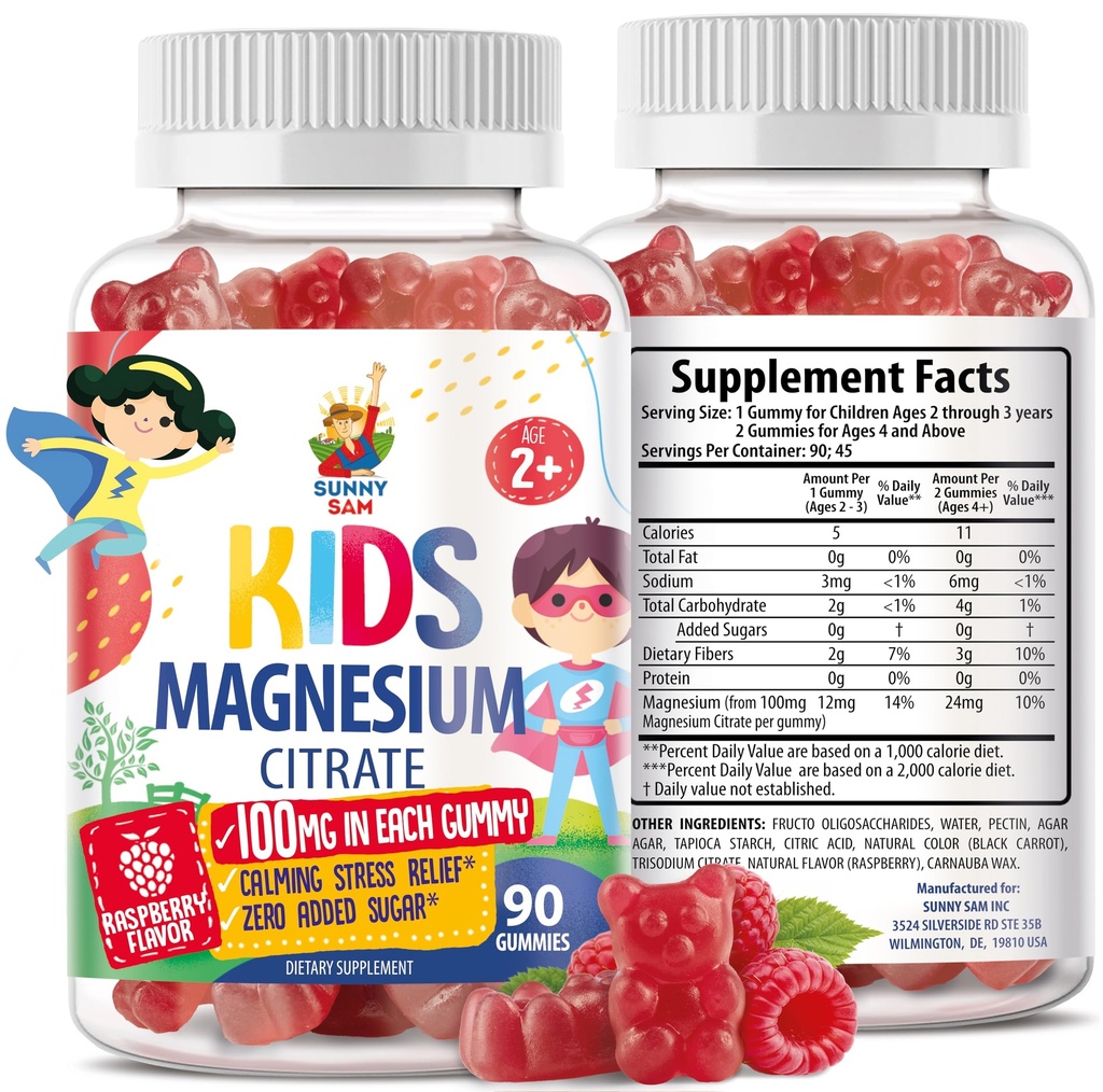 Magnesium Gummies for Kids & Adults - 100mg - Calm Magnesium Chews - Magnesium Citrate Chewable Supplement for Mood & Muscle Support - Citrato de Magnesio para Niños - 90 Gummies