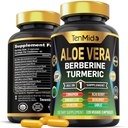 Aloe Vera suplement kapsułki - 12in1 Formuła - Połącz z Berberine, Turmeric, Ceylon Cynamon, Banaba Leaf, Gymnema Sylvestre, Acai Berry, Bergamot, Czosnek i więcej - 120 Kapsułki
