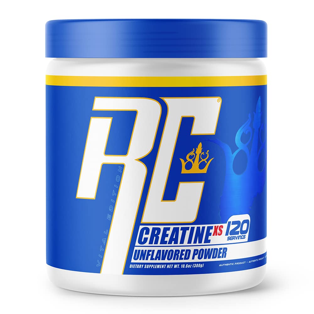 Ronnie Coleman Signature Series Creatine- XS, Monowodzian w proszku, Postworkout Recovery for Muscle Building and Strength, Wsparcie energetyczne, Mass Gainer, Unflavored, 120 Służenie