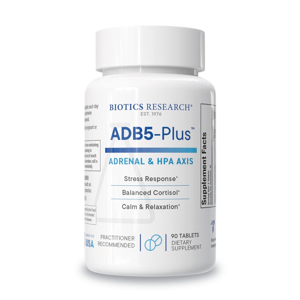 Biotics Research ADB5- Plus Wsparcie Zdrowy Gland nadnerczy Funkcja, Wsparcie poziom kortyzolu, Pozytywna odpowiedź na stres, Zdrowa Energia Poziomy 90 Tabletki