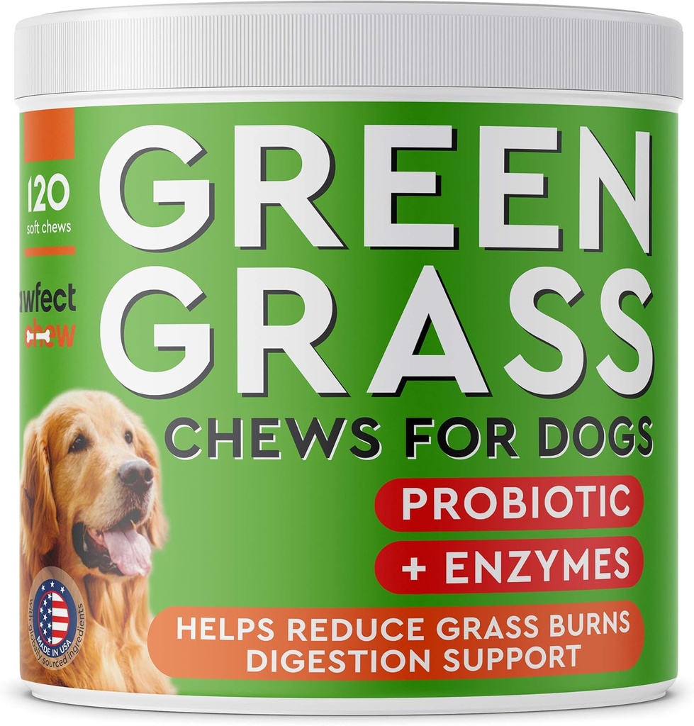PAWFECTCHEW Dog Pee Grass Helper - Trawa Leczenie moczu psa - Dog Uryna Neutralizer do plam oparzeń trawy - Dog Pee Lawn Repair Repair Repair with Probiotics - Made in USA - 120 Chews