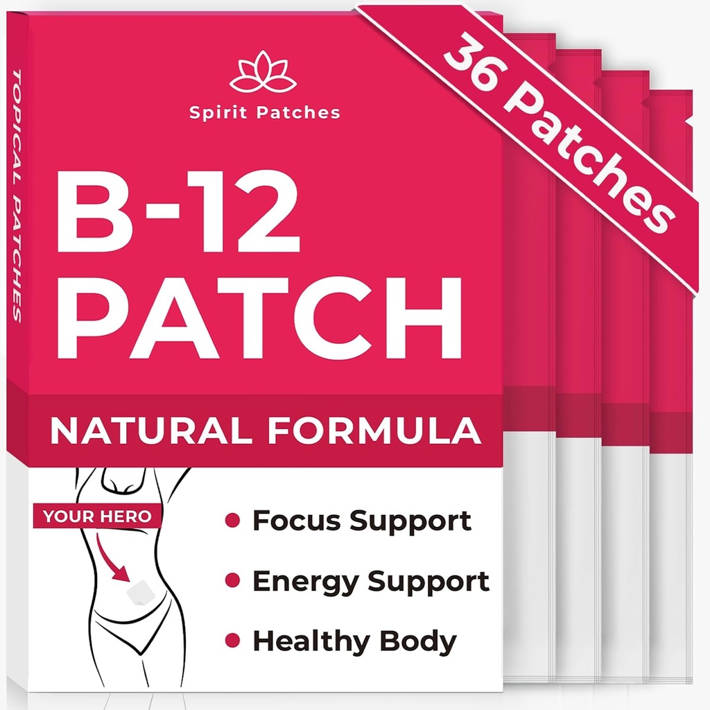 B12 Patches (Pack of 36) - 100% Natural witaminy Patches for Women, Energy, Focus & Body Support, Self- Adhesive Transparent Patches - Enhanced Formula