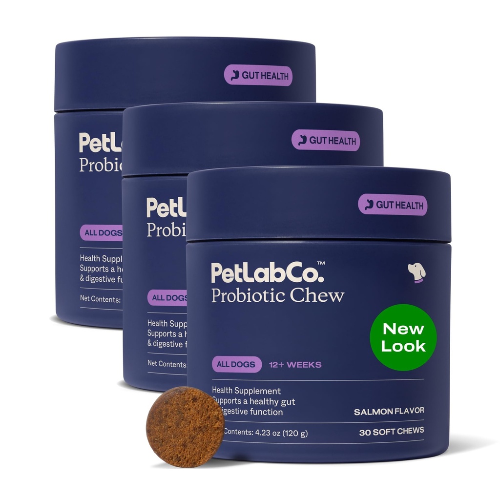 PetLab Co. Probiotics for Dogs, Support Gut Health, Occasional Diarrhea, Digestive Health & Seasonal Allergies - Salmon Flavor - 30 Soft Chews - Pack of 3