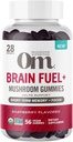 Om Mushroom Superfood Paliwo Mózgu + Gummies, 28 Służenia, Malina Gummy Suplement z grzywą Lwa dla pamięci i ostrości