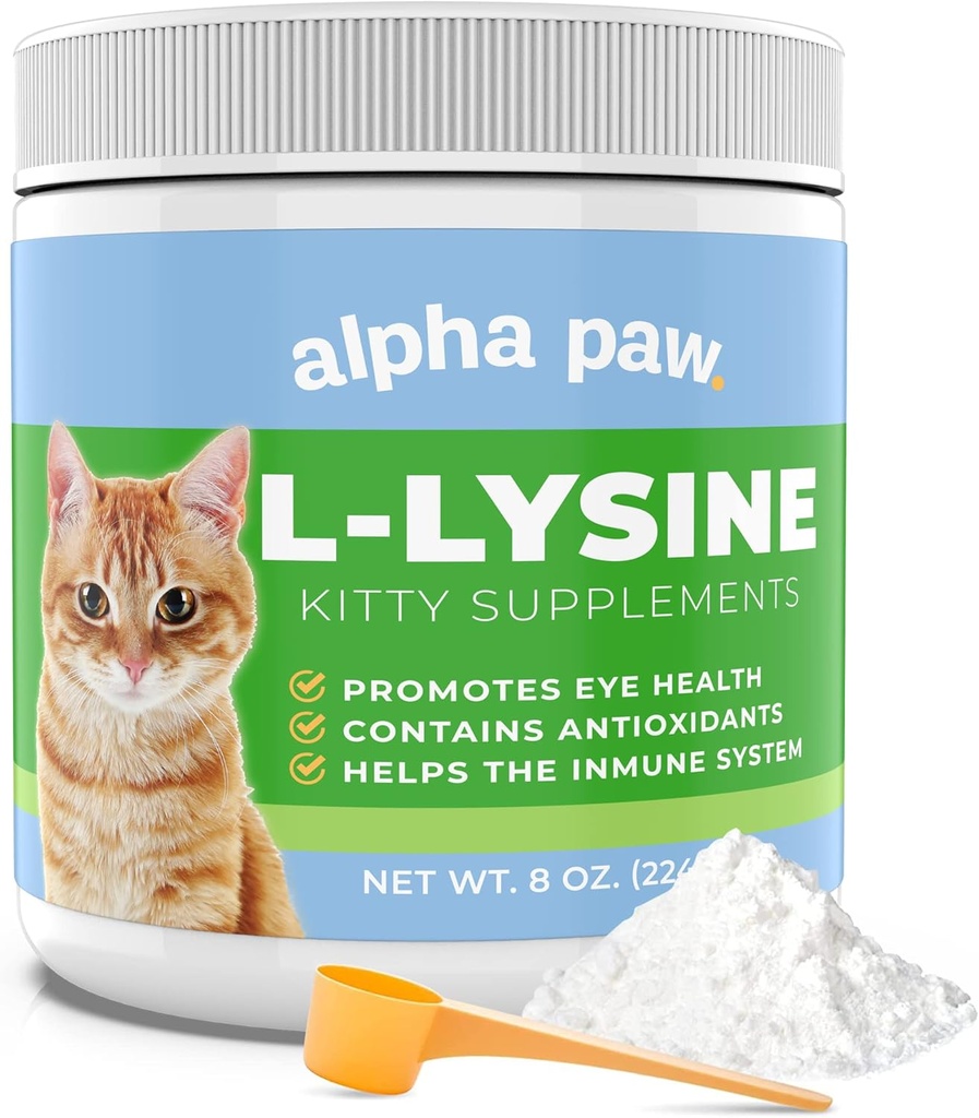 Alpha Paw - Ludzka klasa dla zwierząt domowych - Suplement do Lyzyny Kot - Dodatkowe usługi 5- 10 Miesiąc dostaw - Natural Lysine (8 unces / 227 Grams)