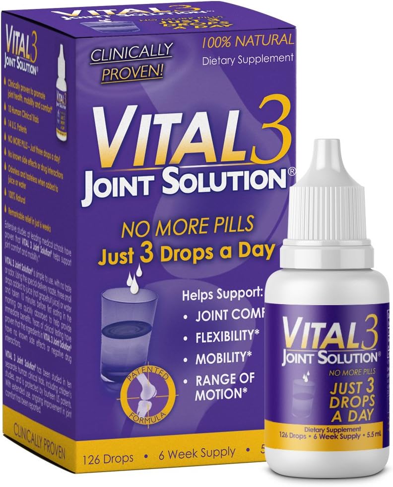Vital 3 Joint Solution Clinically Proven Liquid Knee Relief Supplement Biologicznie Aktywne Fragmenty Kolagenu typu II- n1 Wspomaga Wspólną Elastyczność i Mobilność