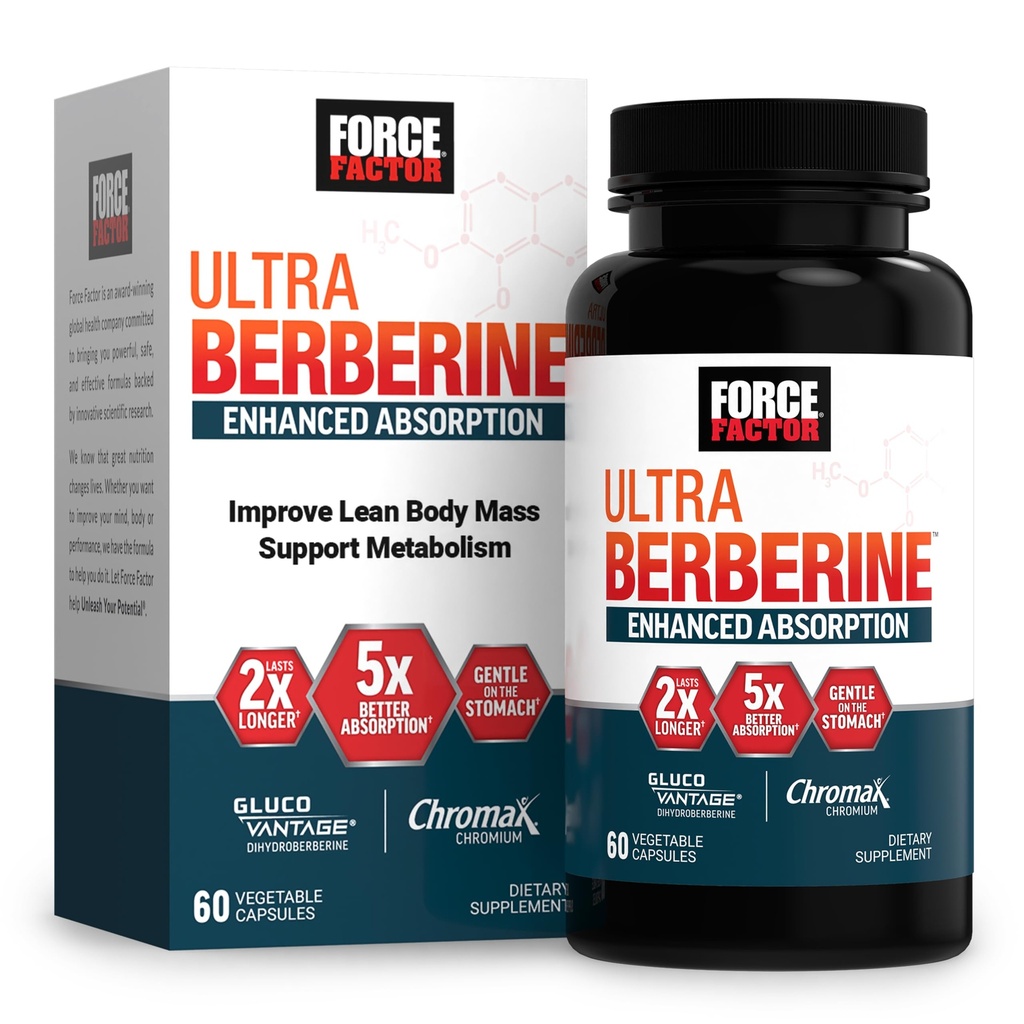 FAKTOR FORCE Ultra Berberine Zwiększona absorpcja, z Ceylon Cynamon, Dihydroberberyna & Chrom, 5X Wchłanianie, 2X Dłuższe Trwanie, Promowanie Lean Body Mass, 60 Kapsułki roślinne