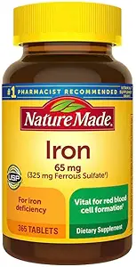 Nature Made Iron 65 mg 365 Tablets (325 mg siarczan żelaza), Suplement diety do wsparcia czerwonych krwinek, 365 Tablets, 365 Day Supple- Bundled z nalkoSupliments Przewodnik