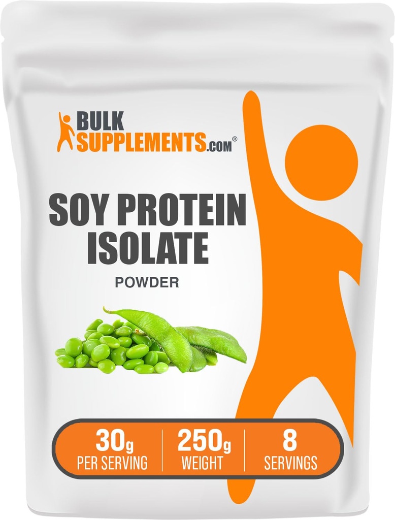 BulkSupplements.com Proszek z izolatem białka sojowego - Proszek z białka wegańskiego, Proszek bez flaworetu - Pure & Gluten Free, 30g na porcję, 250g (8,8 oz) (opakowanie po 1)