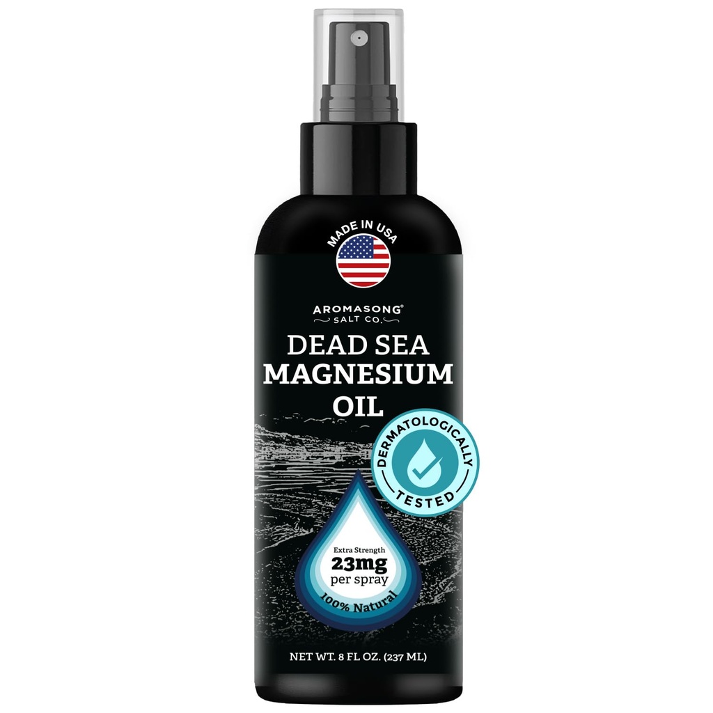 Aromasong Magnezu Spray - Dodatkowa siła (23 mg w każdym Spritz) 8 Oz, Naturalny i czysty olej magnezowy Spray - Made in The USA - for Noga Discomfort and Promotes a Calm Sleep