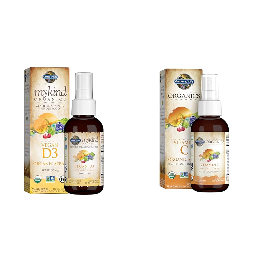 Ogród Życia Organic Vegan Witamina D3 1000 j.m. Rozpylacz płynny z witaminą C i Omegas, Immune and Skin Health Support