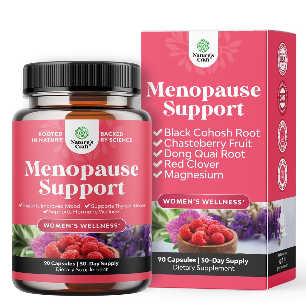 Kompletny suplement do menopauzy ziołowej dla kobiet - Menopauza wieloskładnikowa Równowaga hormonalna dla kobiet na nocne poty i więcej z Dong Quai Vitex Chaste Berry i Black Cohosh - Mini Caps